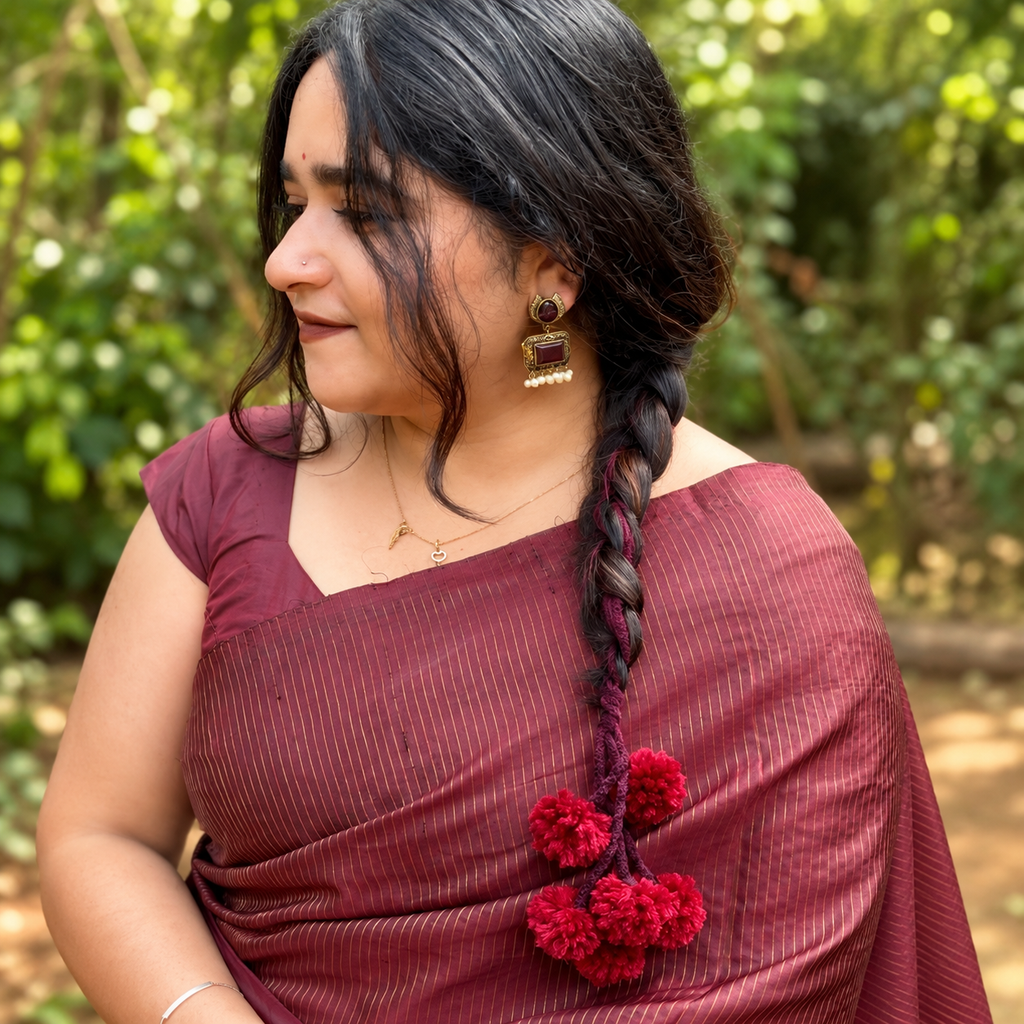 Maroon Chocolate Kerala Parandi hair accessory for South Indian bridal styling
