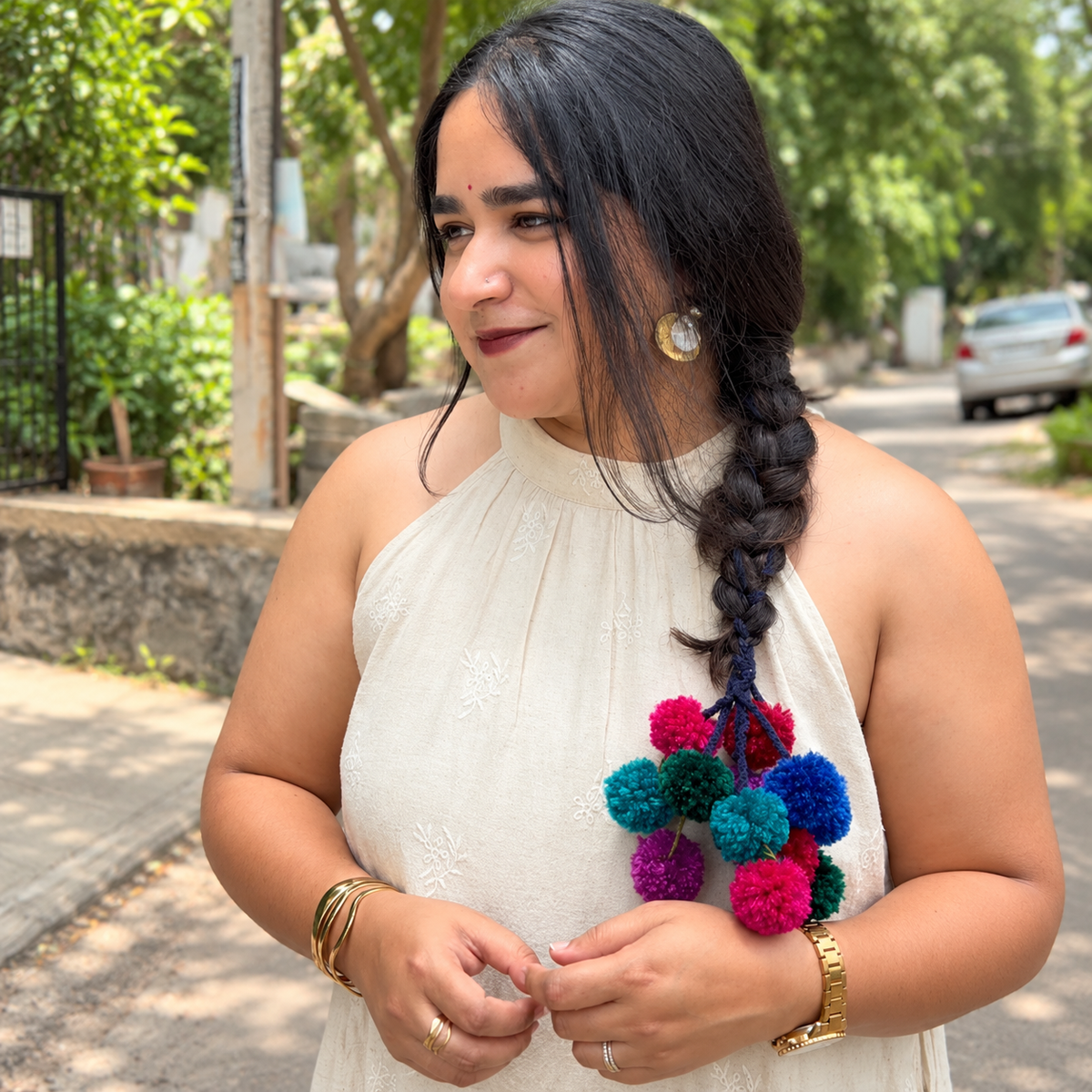 Madras Check Tamil Nadu inspired Kerala Parandi braid jewellery for Onam and Pongal
