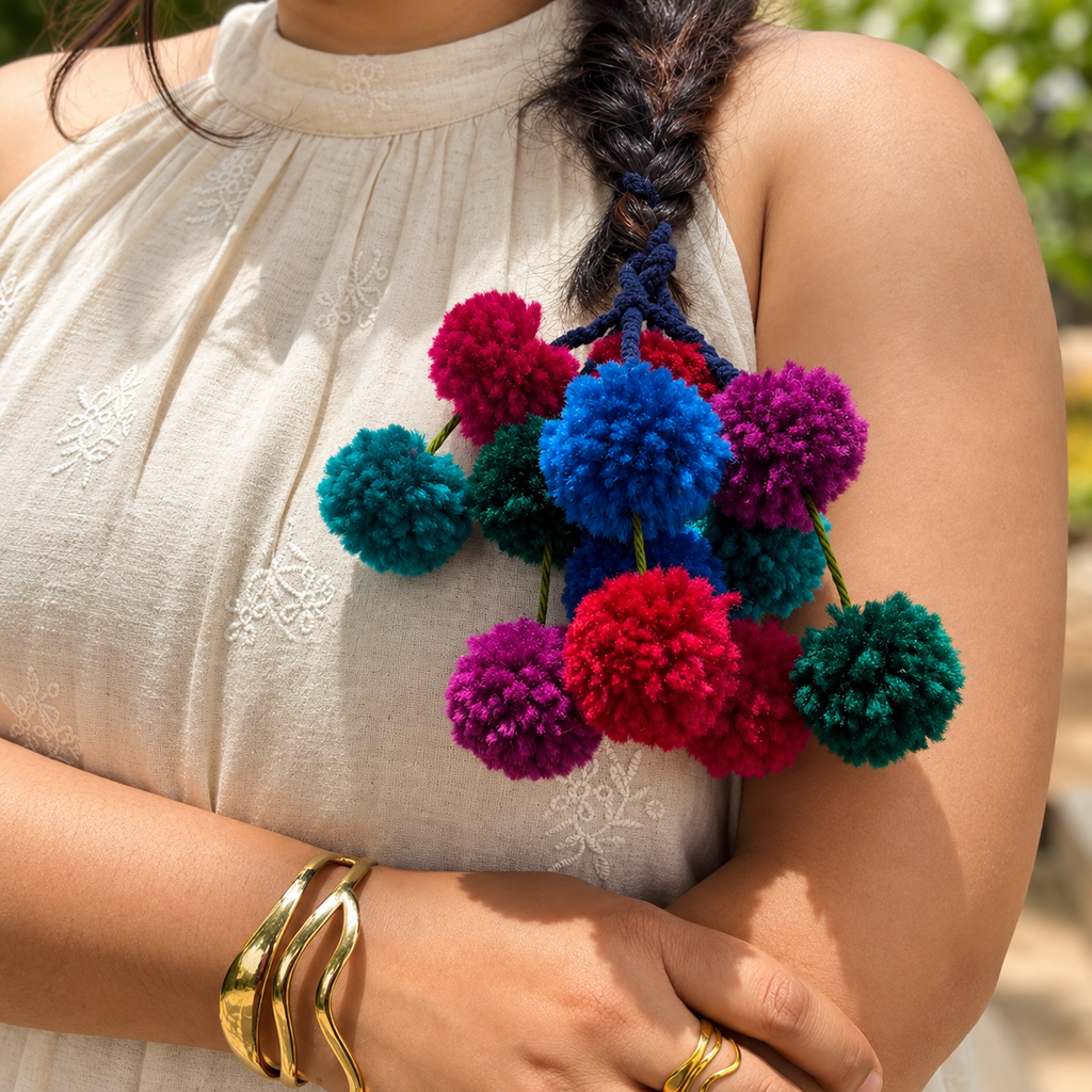 Madras Check traditional Kerala Parandi hair accessory for South Indian bridal and festive wear
