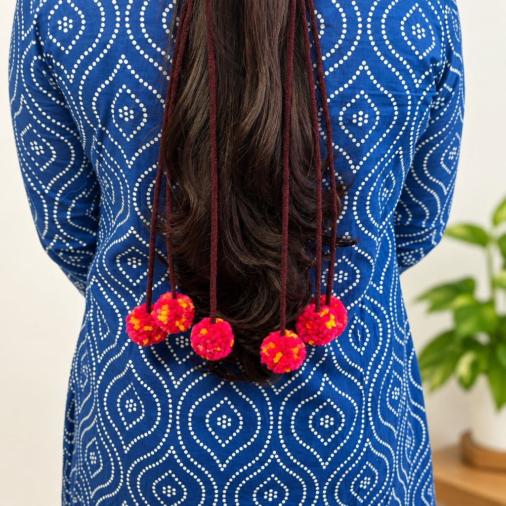 KANAV Sunset Blend Kerala Parandi Kunjalam hair accessory for Onam outfit and wedding
