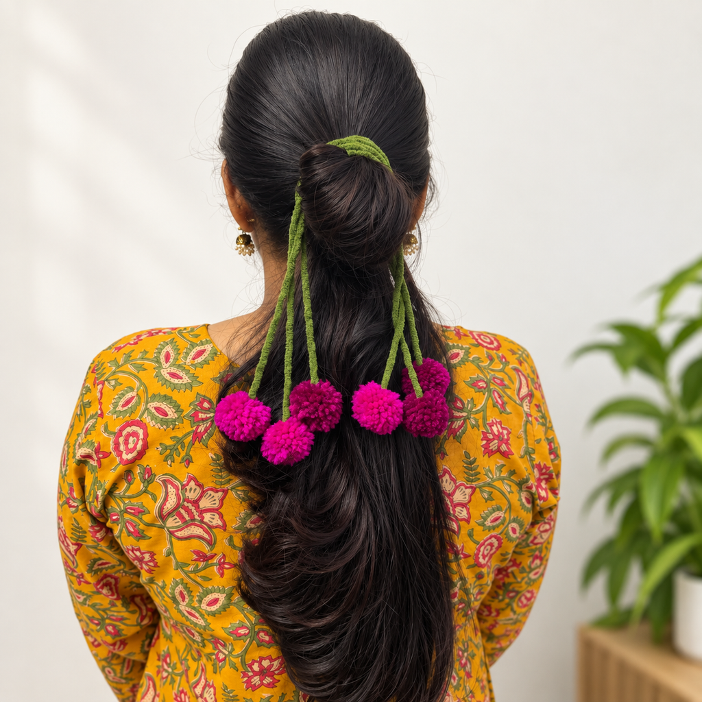 KANAV Vadamalli Multi Kerala Parandi hair accessory in multicolour floral tassels for bridal wear
