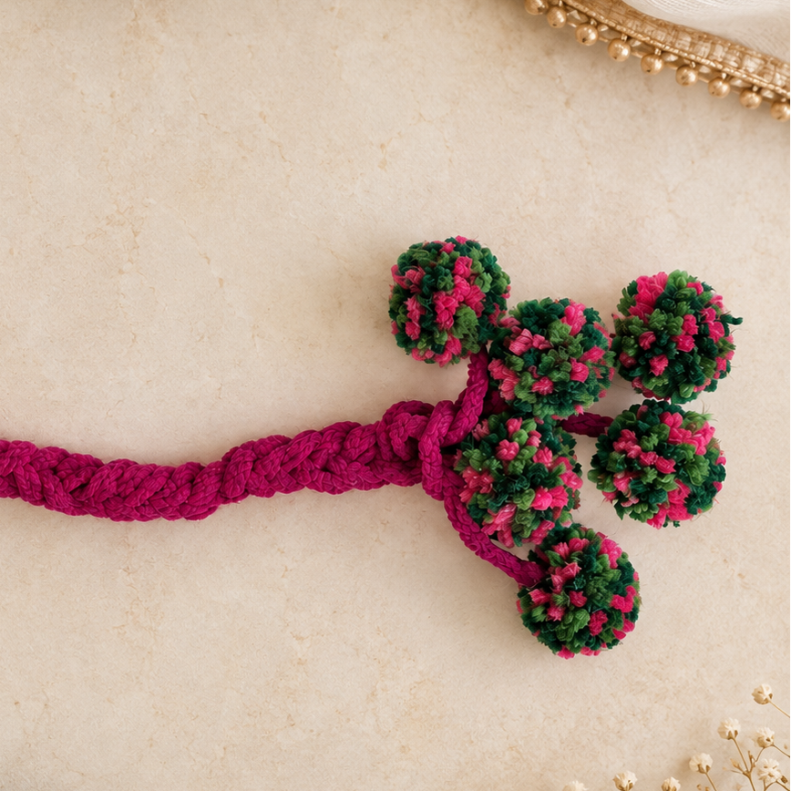 KANAV Spring Blend Kerala Parandi hair accessory in fresh floral colours for South Indian bridal wear
