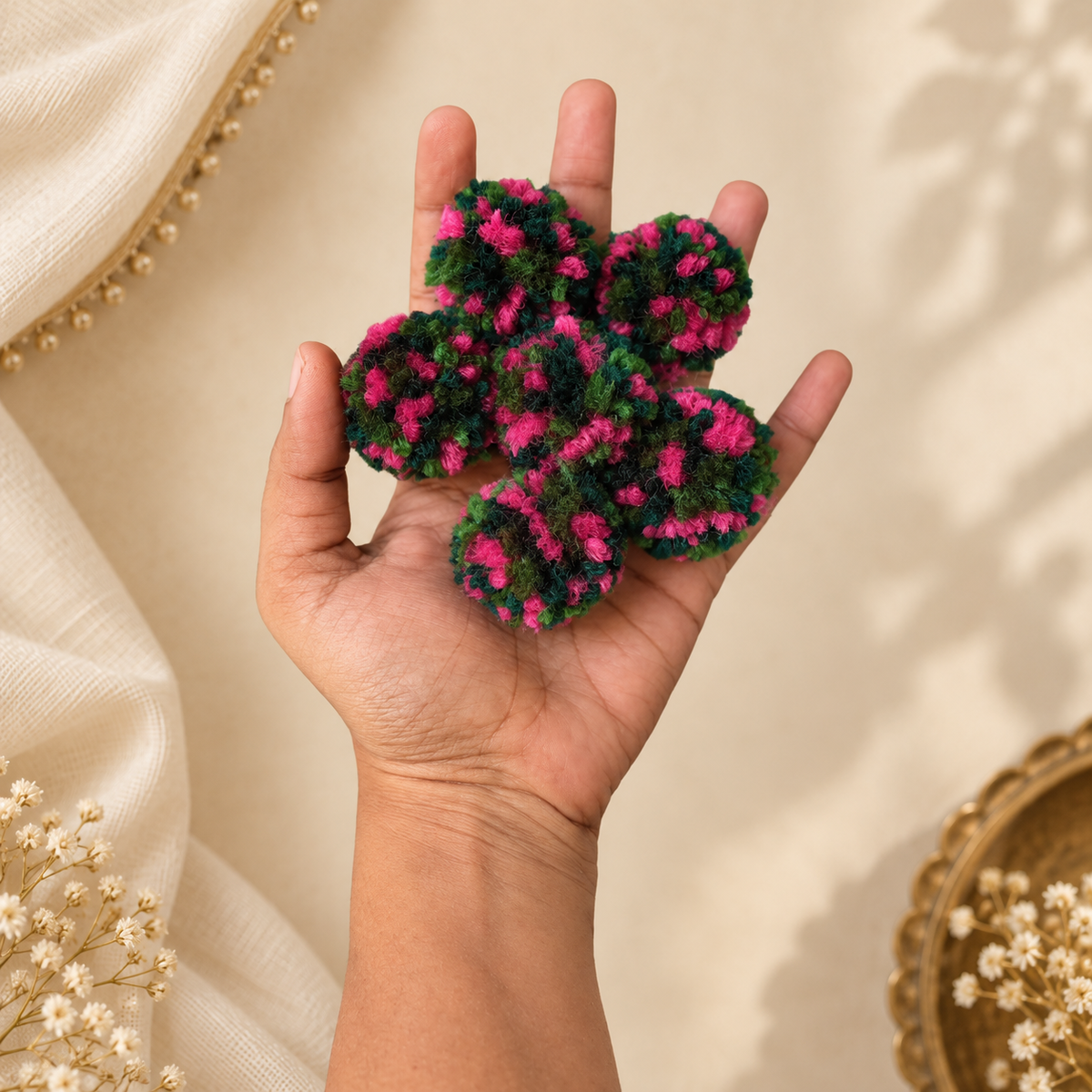 KANAV Spring Blend Kerala Parandi hair accessory in fresh floral colours for South Indian bridal wear
