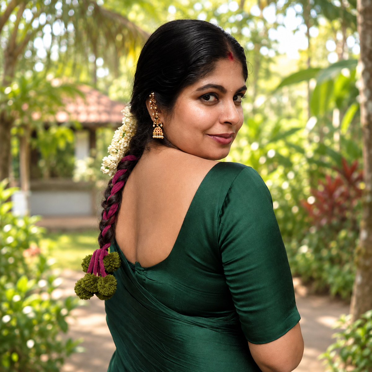 Olive Wine Kerala Parandi braid accessory perfect for Onam outfit and festive look
